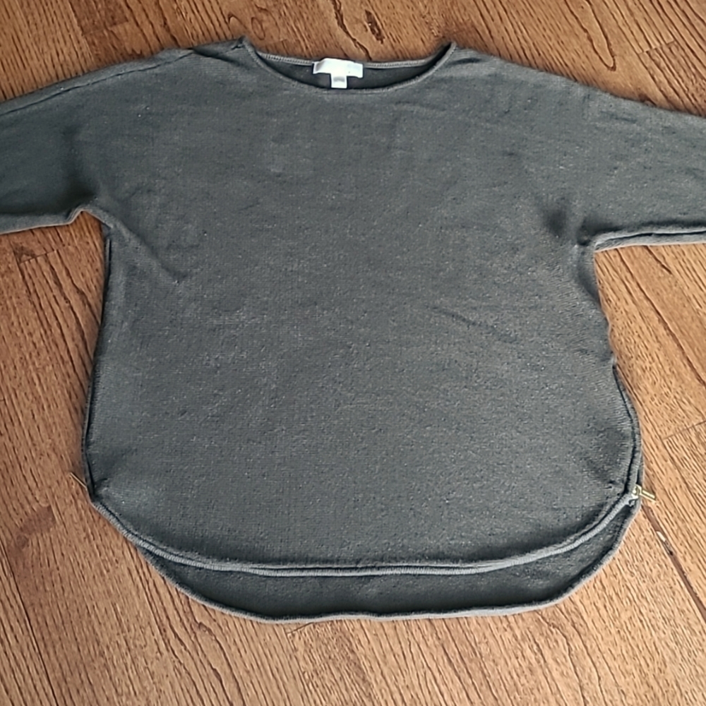 Michael Kors XL Olive Green Brown Rounded Hemline Tunic Sweater Side Zipper